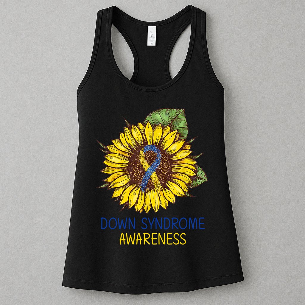 Down Syndrome Awareness Sunflower Ribbon Womens Tank Top