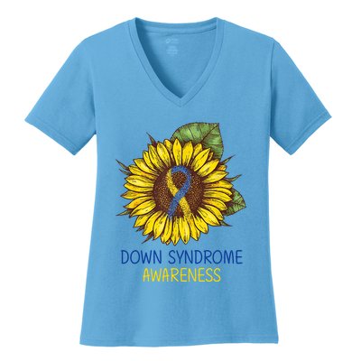 Down Syndrome Awareness Sunflower Ribbon Women's V-Neck T-Shirt