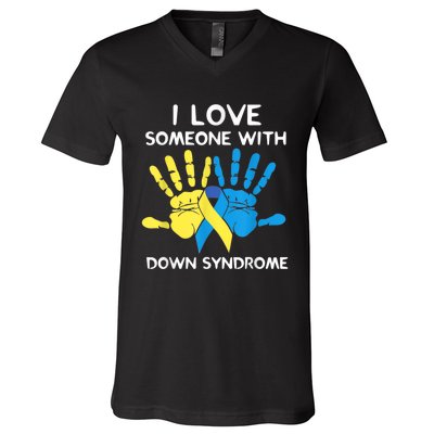 Down Syndrome Awareness  I Love Someone With Down Syndrome V-Neck T-Shirt