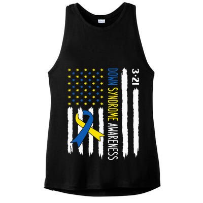 Down Syndrome Awareness Us Flag Trisomy 21 Ladies PosiCharge Tri-Blend Wicking Tank