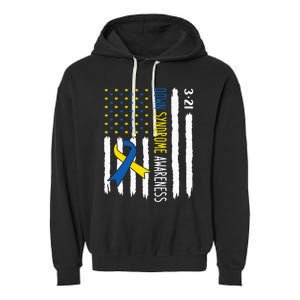 Down Syndrome Awareness Us Flag Trisomy 21 Garment-Dyed Fleece Hoodie