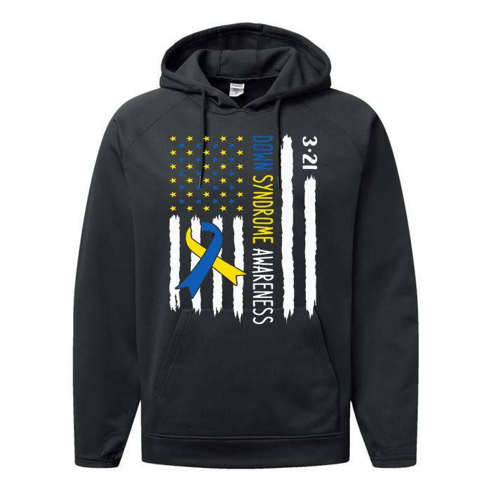 Down Syndrome Awareness Us Flag Trisomy 21 Performance Fleece Hoodie