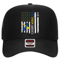 Down Syndrome Awareness Us Flag Trisomy 21 High Crown Mesh Back Trucker Hat