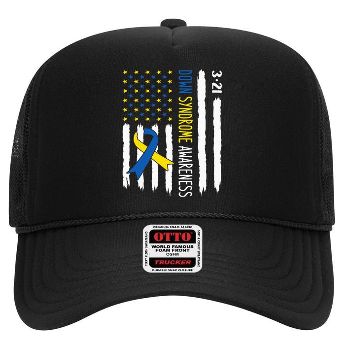 Down Syndrome Awareness Us Flag Trisomy 21 High Crown Mesh Back Trucker Hat