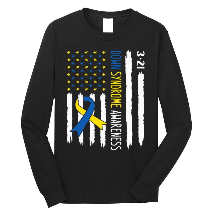 Down Syndrome Awareness Us Flag Trisomy 21 Long Sleeve Shirt