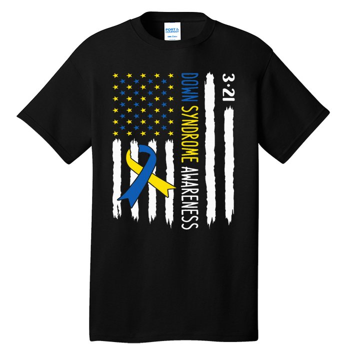 Down Syndrome Awareness Us Flag Trisomy 21 Tall T-Shirt