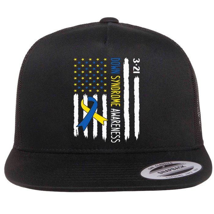 Down Syndrome Awareness Us Flag Trisomy 21 Flat Bill Trucker Hat