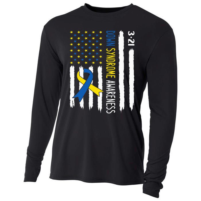 Down Syndrome Awareness Us Flag Trisomy 21 Cooling Performance Long Sleeve Crew