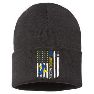 Down Syndrome Awareness Us Flag Trisomy 21 Sustainable Knit Beanie