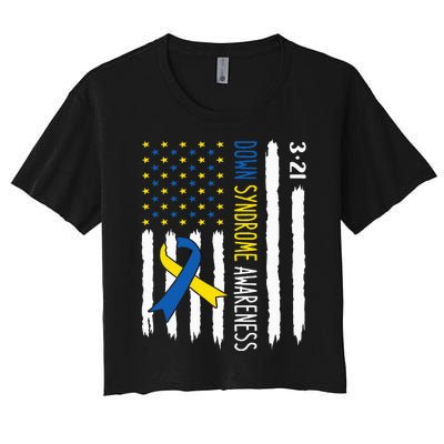 Down Syndrome Awareness Us Flag Trisomy 21 Women's Crop Top Tee