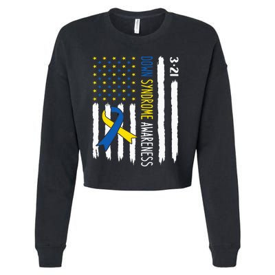 Down Syndrome Awareness Us Flag Trisomy 21 Cropped Pullover Crew