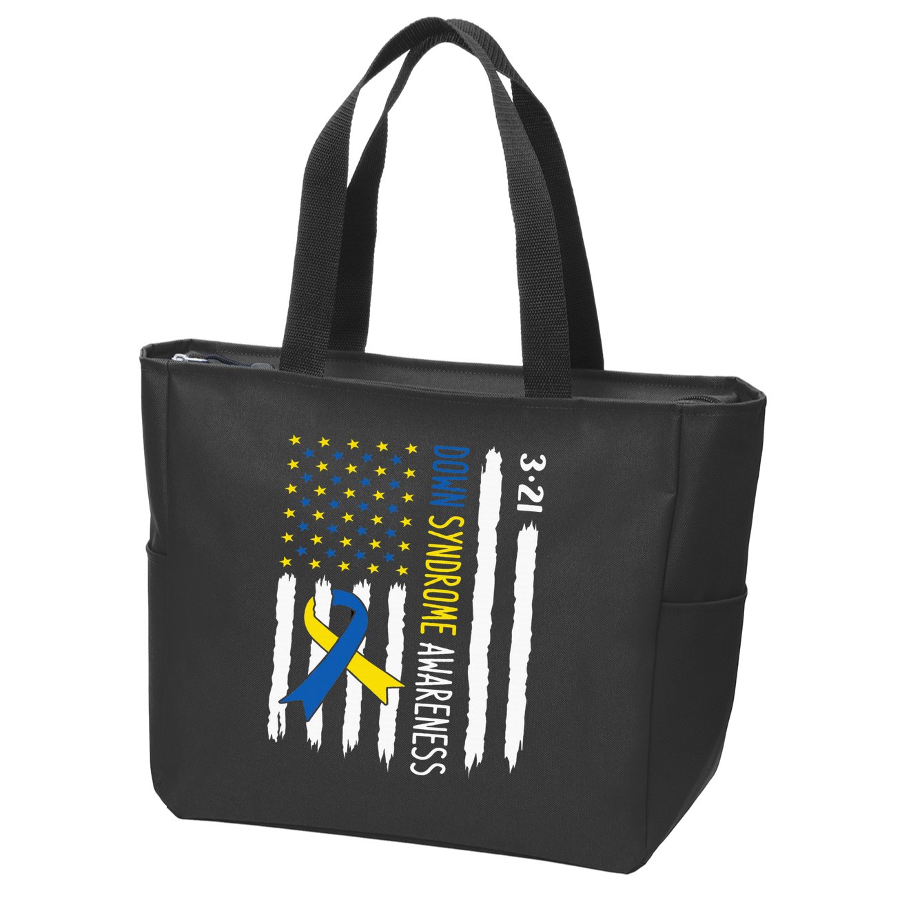 Down Syndrome Awareness Us Flag Trisomy 21 Zip Tote Bag