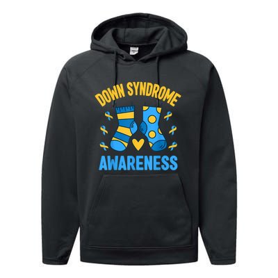 Down Syndrome Awareness Socks T21 Blue Yellow Ribbon Performance Fleece Hoodie