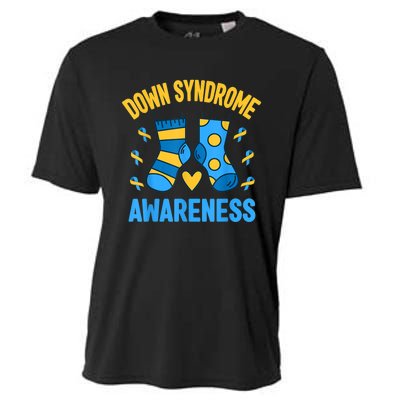 Down Syndrome Awareness Socks T21 Blue Yellow Ribbon Cooling Performance Crew T-Shirt