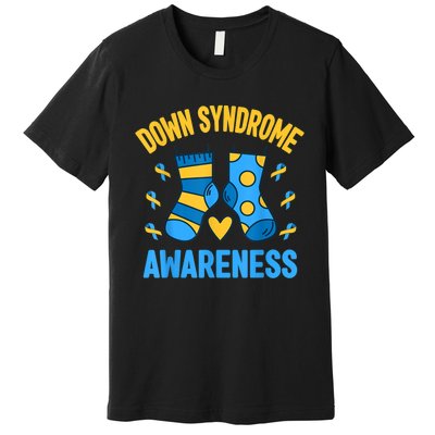 Down Syndrome Awareness Socks T21 Blue Yellow Ribbon Premium T-Shirt