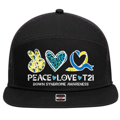 Down Syndrome Awareness Peace Love T21 WDSD 7 Panel Mesh Trucker Snapback Hat