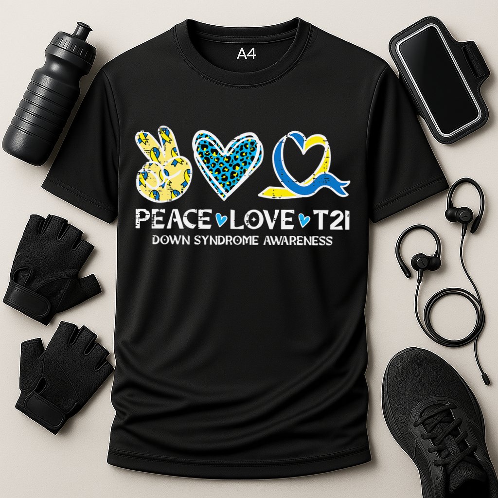 Down Syndrome Awareness Peace Love T21 WDSD Cooling Performance Crew T-Shirt