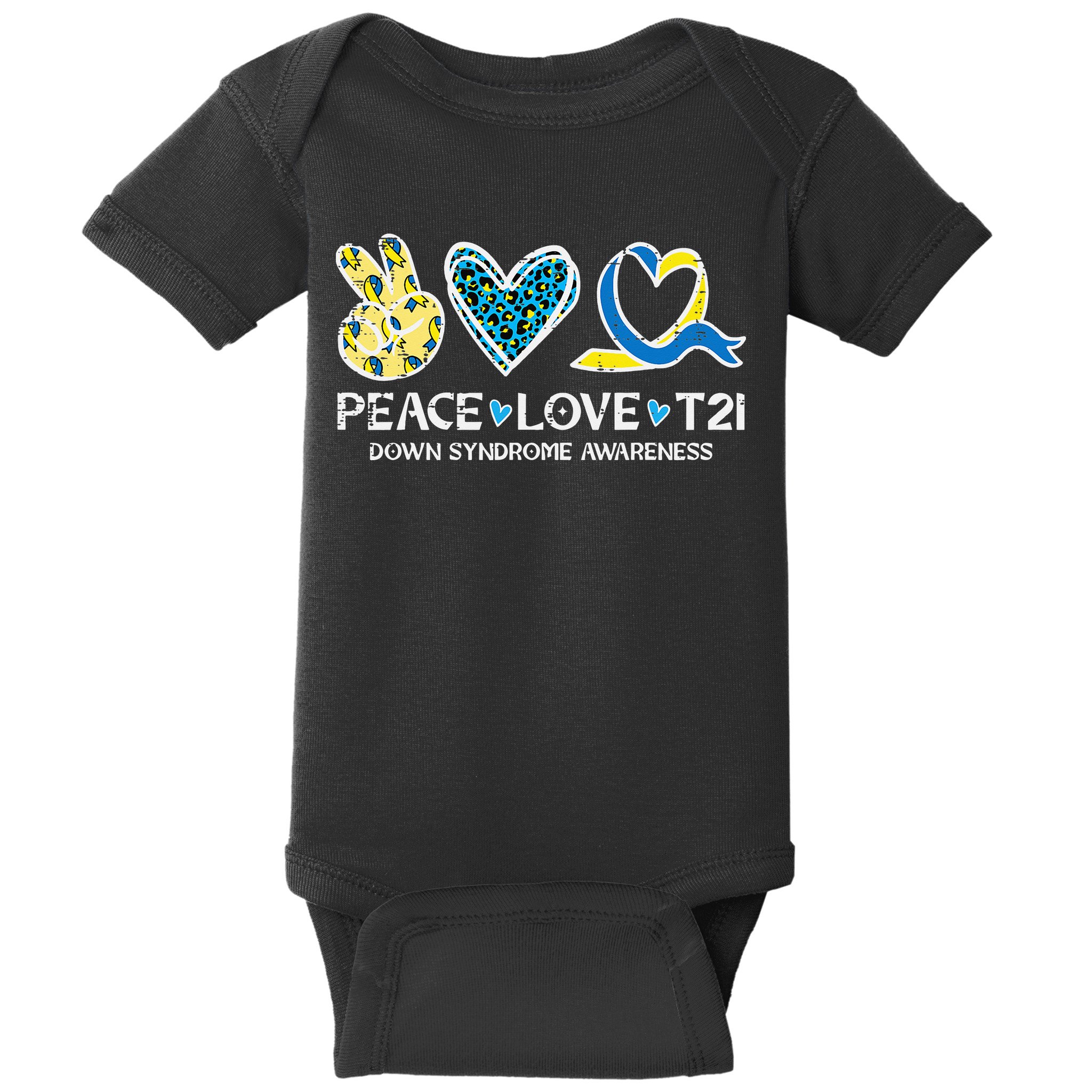 Down Syndrome Awareness Peace Love T21 WDSD Baby Bodysuit