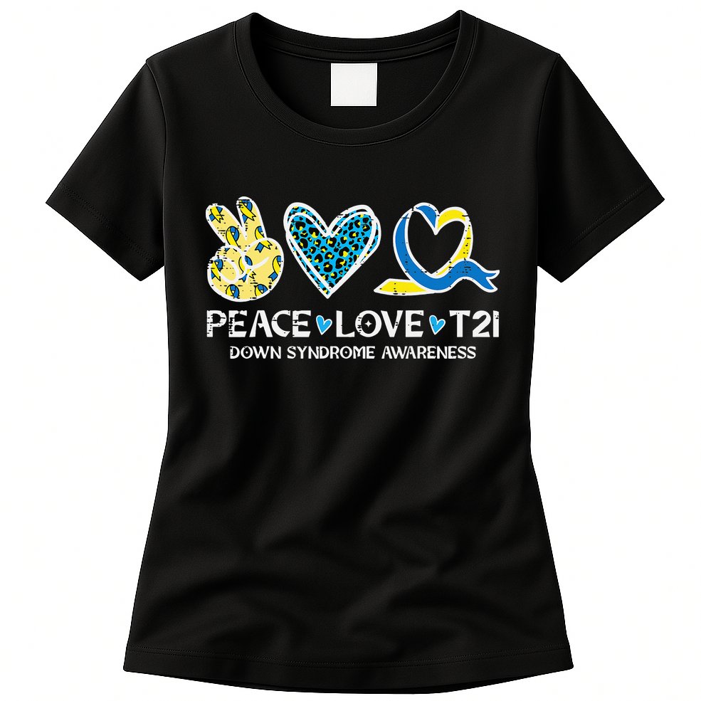 Down Syndrome Awareness Peace Love T21 WDSD Womens T-Shirt