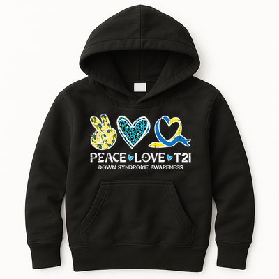 Down Syndrome Awareness Peace Love T21 WDSD Kids Hoodie