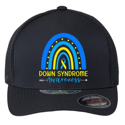 Down Syndrome Awareness Ribbon Boho Rainbow Yellow Blue Flexfit Unipanel Trucker Cap