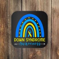 Down Syndrome Awareness Ribbon Boho Rainbow Yellow Blue Coaster