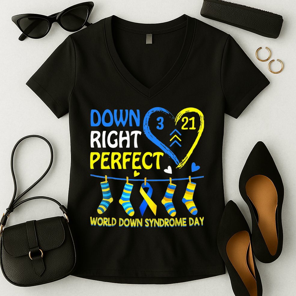 Down Syndrome Awareness Down Right Perfect Women's V-Neck T-Shirt