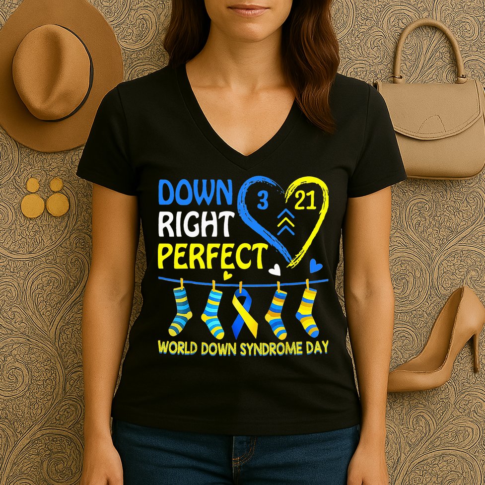 Down Syndrome Awareness Down Right Perfect Women's V-Neck T-Shirt