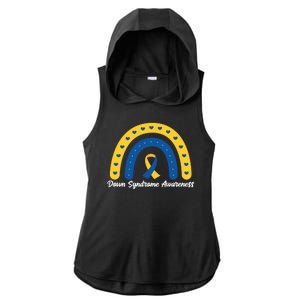 Down Syndrome Awareness Rainbow Ribbon Ladies PosiCharge Tri-Blend Wicking Draft Hoodie Tank