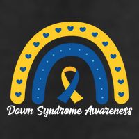 Down Syndrome Awareness Rainbow Ribbon 7 Panel Mesh Trucker Snapback Hat