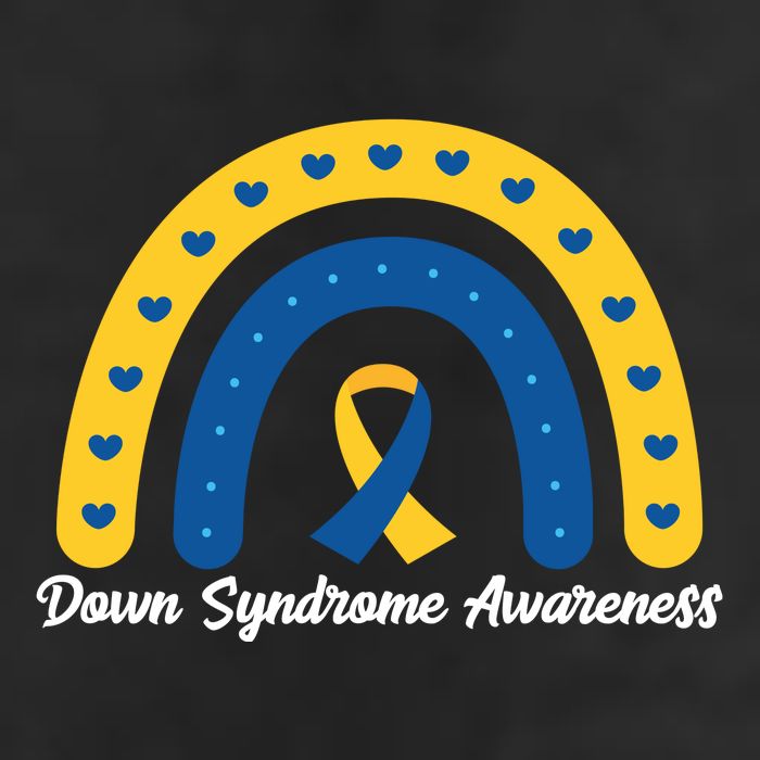 Down Syndrome Awareness Rainbow Ribbon 7 Panel Mesh Trucker Snapback Hat