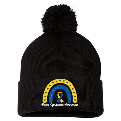 Down Syndrome Awareness Rainbow Ribbon Pom Pom 12in Knit Beanie