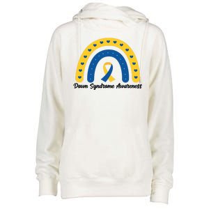 Down Syndrome Awareness Rainbow Ribbon Womens Funnel Neck Pullover Hood