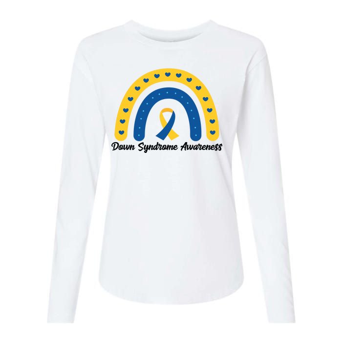 Down Syndrome Awareness Rainbow Ribbon Womens Cotton Relaxed Long Sleeve T-Shirt