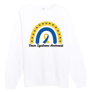 Down Syndrome Awareness Rainbow Ribbon Premium Crewneck Sweatshirt