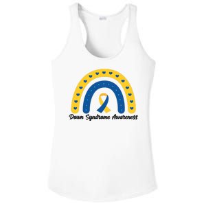 Down Syndrome Awareness Rainbow Ribbon Ladies PosiCharge Competitor Racerback Tank