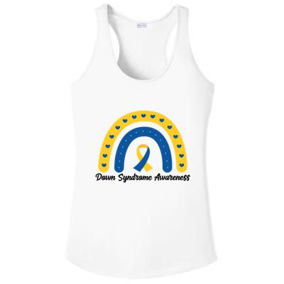 Down Syndrome Awareness Rainbow Ribbon Ladies PosiCharge Competitor Racerback Tank