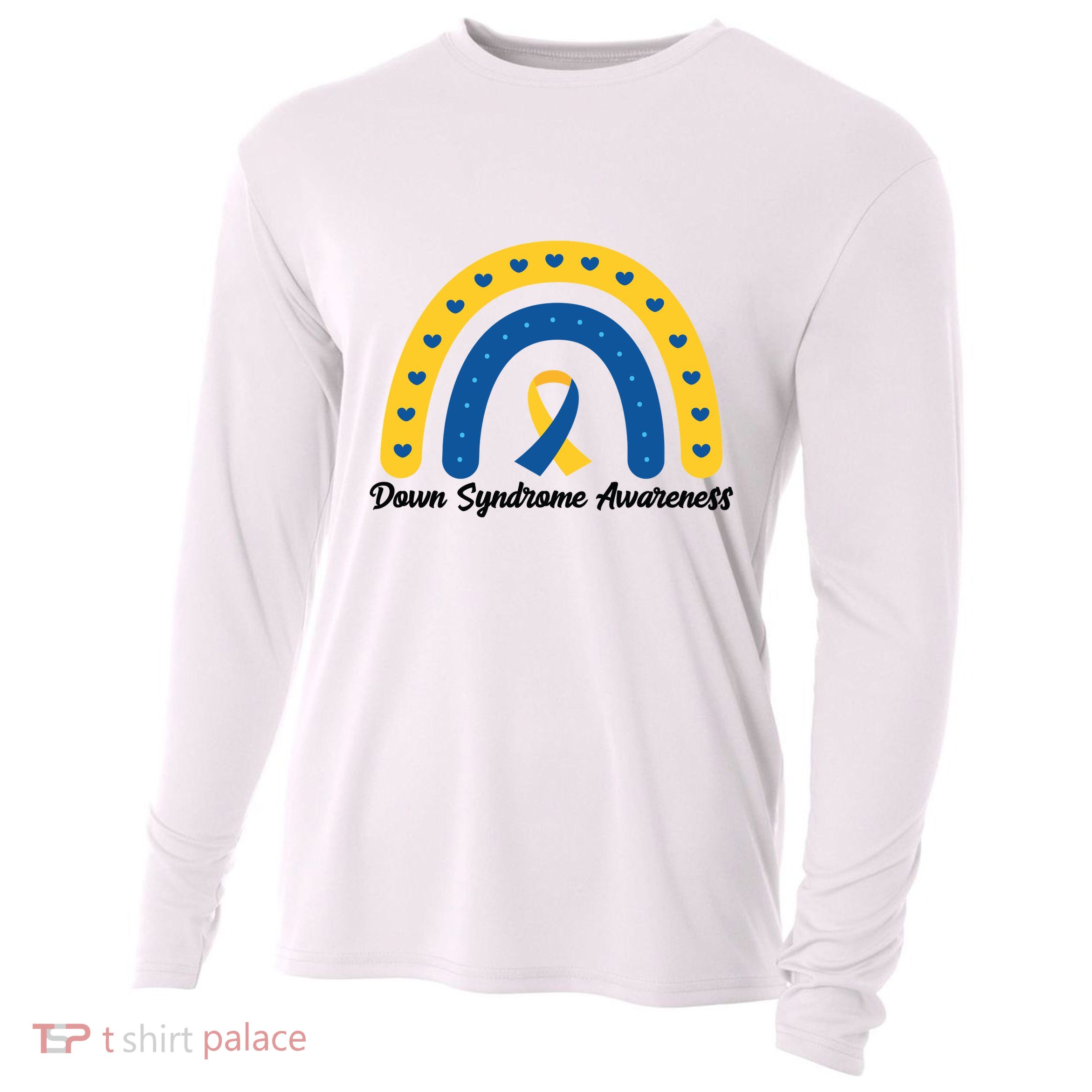 Down Syndrome Awareness Rainbow Ribbon Cooling Performance Long Sleeve Crew