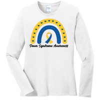 Down Syndrome Awareness Rainbow Ribbon Ladies Long Sleeve Shirt