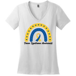 Down Syndrome Awareness Rainbow Ribbon Women's V-Neck T-Shirt