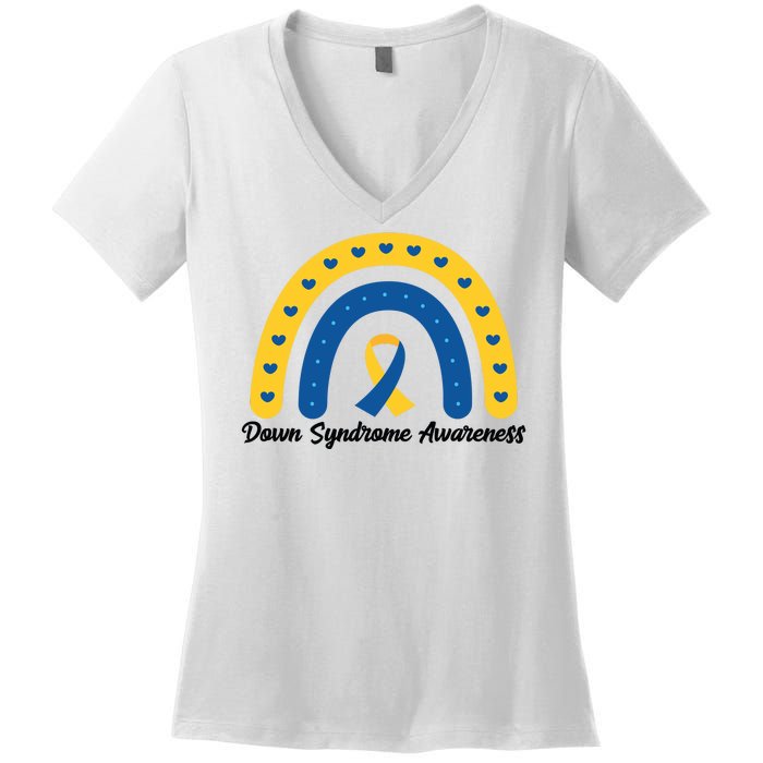 Down Syndrome Awareness Rainbow Ribbon Women's V-Neck T-Shirt