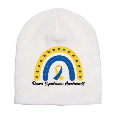 Down Syndrome Awareness Rainbow Ribbon Short Acrylic Beanie