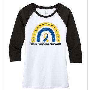 Down Syndrome Awareness Rainbow Ribbon Women's Tri-Blend 3/4-Sleeve Raglan Shirt