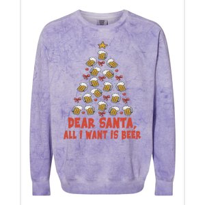 Dear Santa All I Want Is Beer Funny Christmas Xmas Tree Funny Gift Colorblast Crewneck Sweatshirt