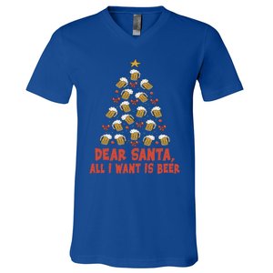 Dear Santa All I Want Is Beer Funny Christmas Xmas Tree Funny Gift V-Neck T-Shirt