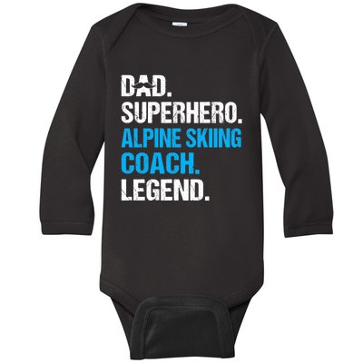 Dad Superhero Alpine Skiing Coach Funny Alpine Skiing Coach Baby Long Sleeve Bodysuit