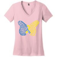 Down Syndrome Awareness Butterfly Women's V-Neck T-Shirt