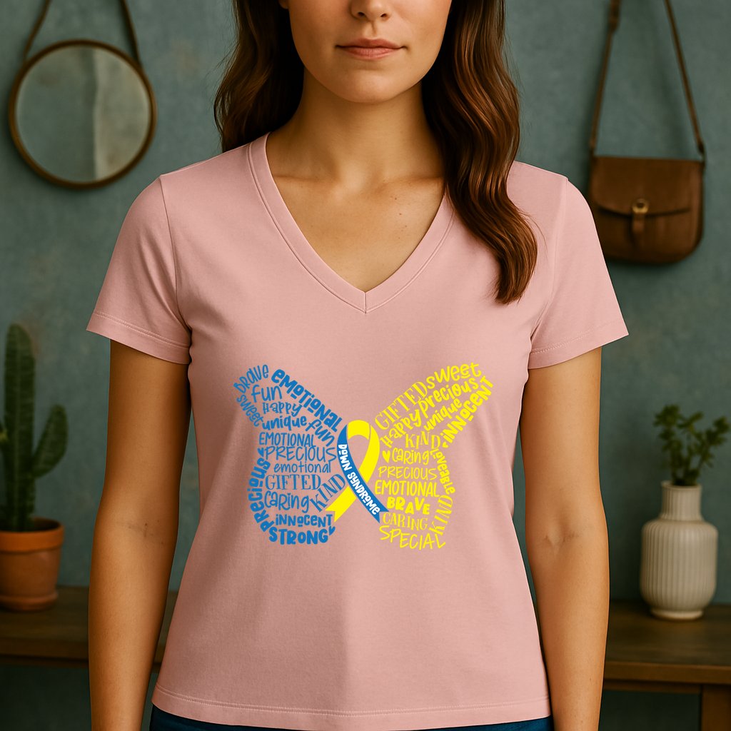 Down Syndrome Awareness Butterfly Women's V-Neck T-Shirt