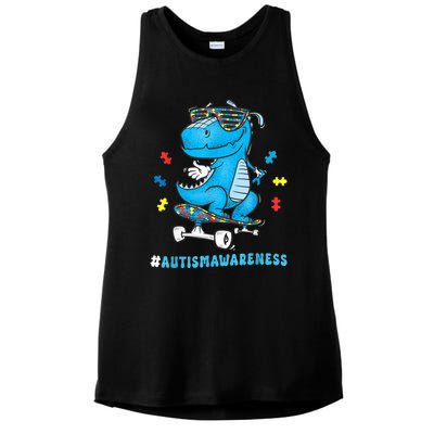 Dinosaur Skateboarding Autism Awareness Choose Kindness Ladies PosiCharge Tri-Blend Wicking Tank