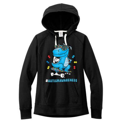 Dinosaur Skateboarding Autism Awareness Choose Kindness Women's Fleece Hoodie